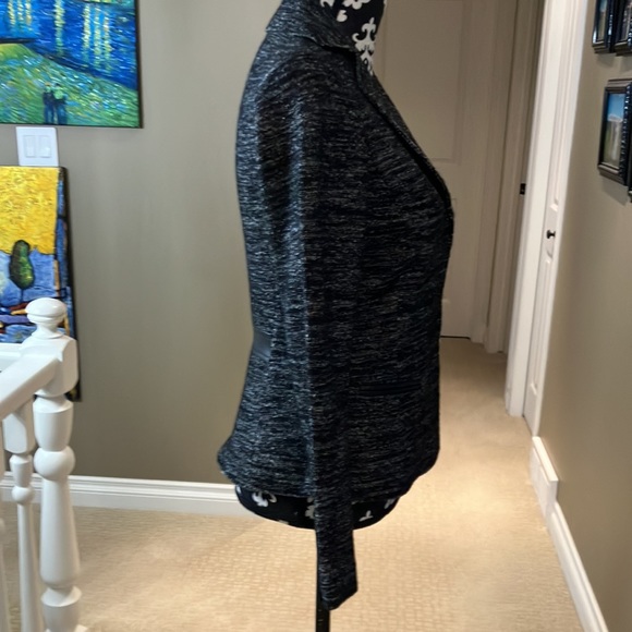 Fabulous black with white lines wool blend jacket with snap front. - Picture 3 of 15